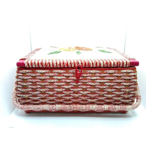 Vintage JC Penney Japan wooden Wicker floral Sewing Basket  READ DESCRIPTION - Picture 9 of 12